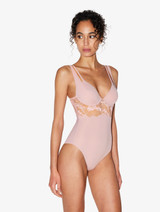 Bodysuit in pink with French Leavers lace_1