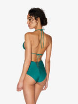 High-waisted bikini briefs in Evergreen with lace-up detail_2