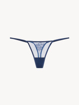 Thong in dark denim blue embroidered tulle_0