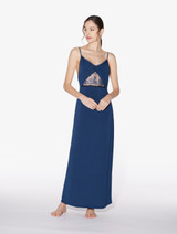 Long nightgown in dark denim blue rayon_2