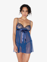 Slip and thong in dark denim blue embroidered tulle_1