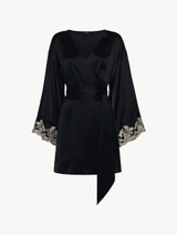 Black silk short robe with frastaglio_0