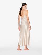 Rose Beige silk long nightgown with macramé_2