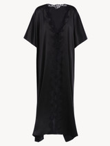 Black long silk robe with  macramé_0