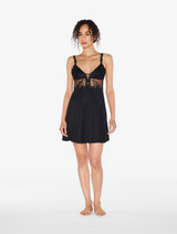 Slip Dress in black modal with embroidered tulle_1