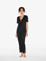 Trousers in black modal with embroidered tulle_3