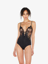 Bodysuit in black Lycra with embroidered tulle_1