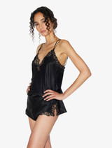 Black silk sleep shorts with macramé frastaglio_3