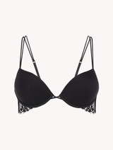 Black padded push-up bra with Leavers lace trim_0