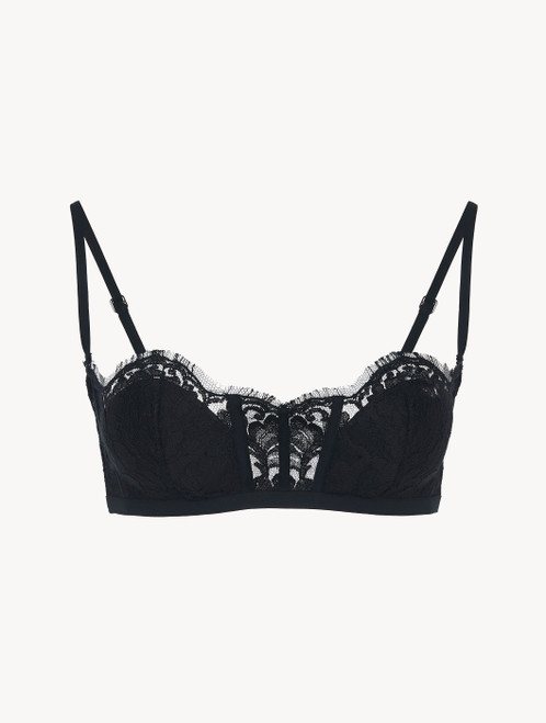 【la peau de gem】strap bra【Black】 Push-Up Bra in black silk georgette with Leavers lace - La Perla