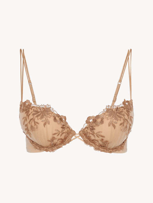 Push-up Bra in beige Lycra with embroidered tulle_5