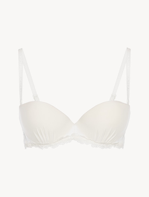 Bandeau Bra in off-white Lycra with embroidered tulle_1