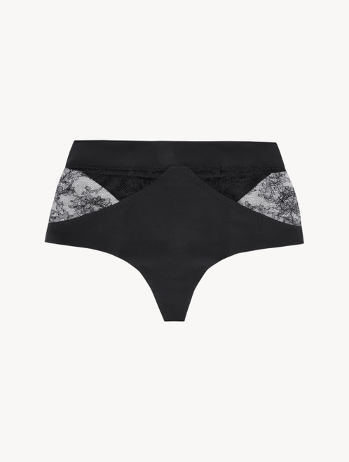 Black Lycra control fit high-waist thong with Chantilly lace_1