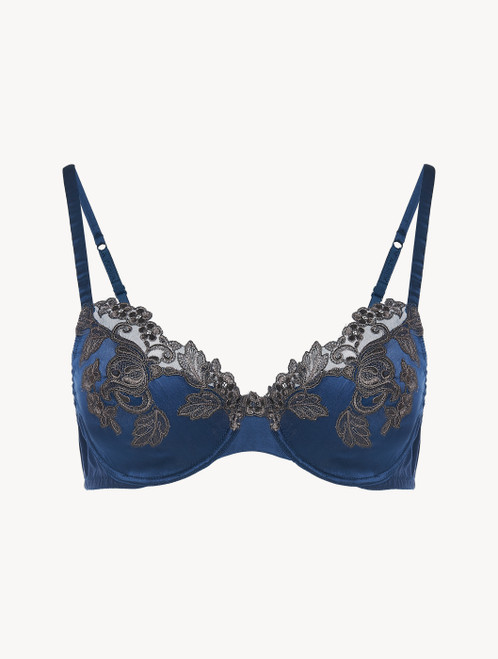 Dark blue silk Underwired Bra with frastaglio_2