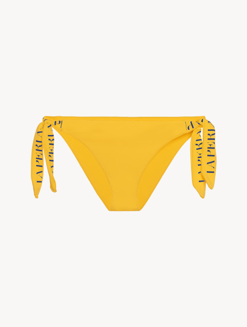 Ribbon tie bikini brief in yellow with logo_0