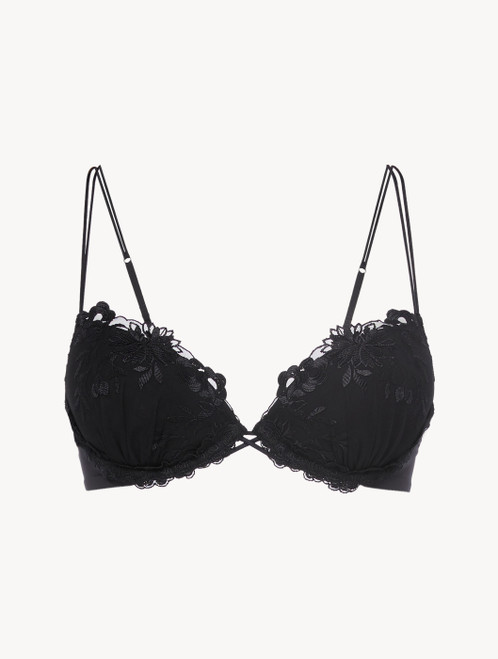 Push-up bra in dark denim blue embroidered tulle