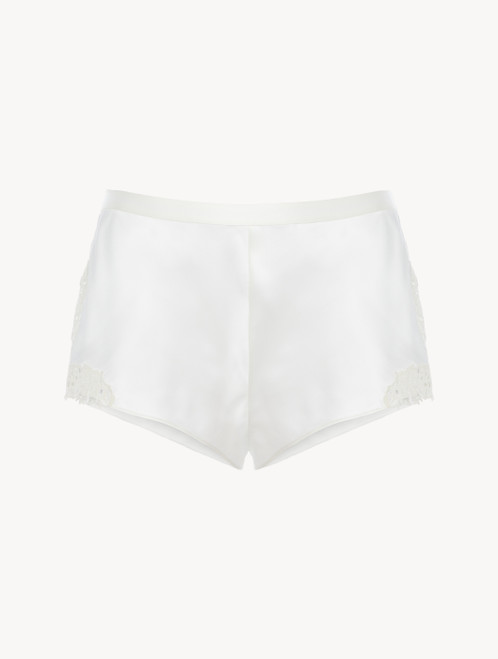 Off-white silk sleep shorts with macramé frastaglio_5