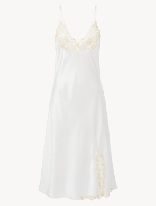 White silk satin short nightgown with frastaglio_1