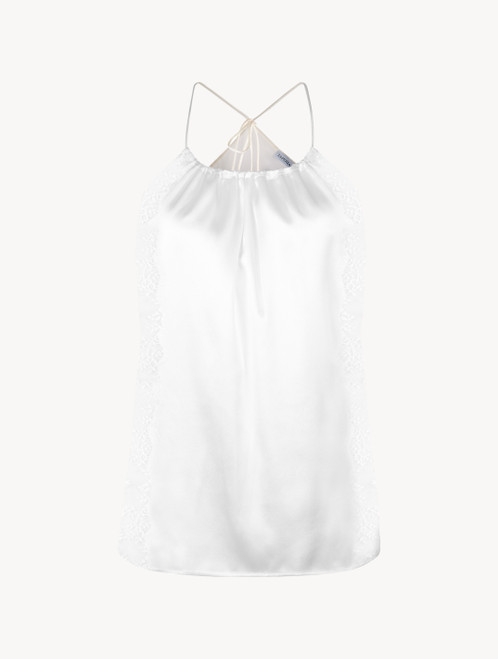 Off-white silk halterneck camisole with Leavers lace trim_0