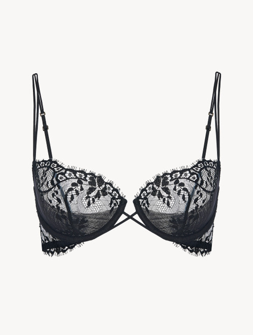 Off-white padded push-up bra with Leavers lace trim