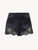 Black silk pyjama shorts with Leavers lace trim_0
