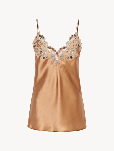 Maison embroidered lace-trimmed silk-satin chemise