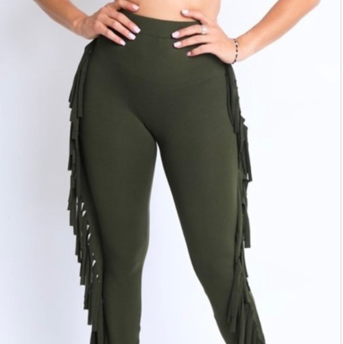 GREEN FRINGE PANTS