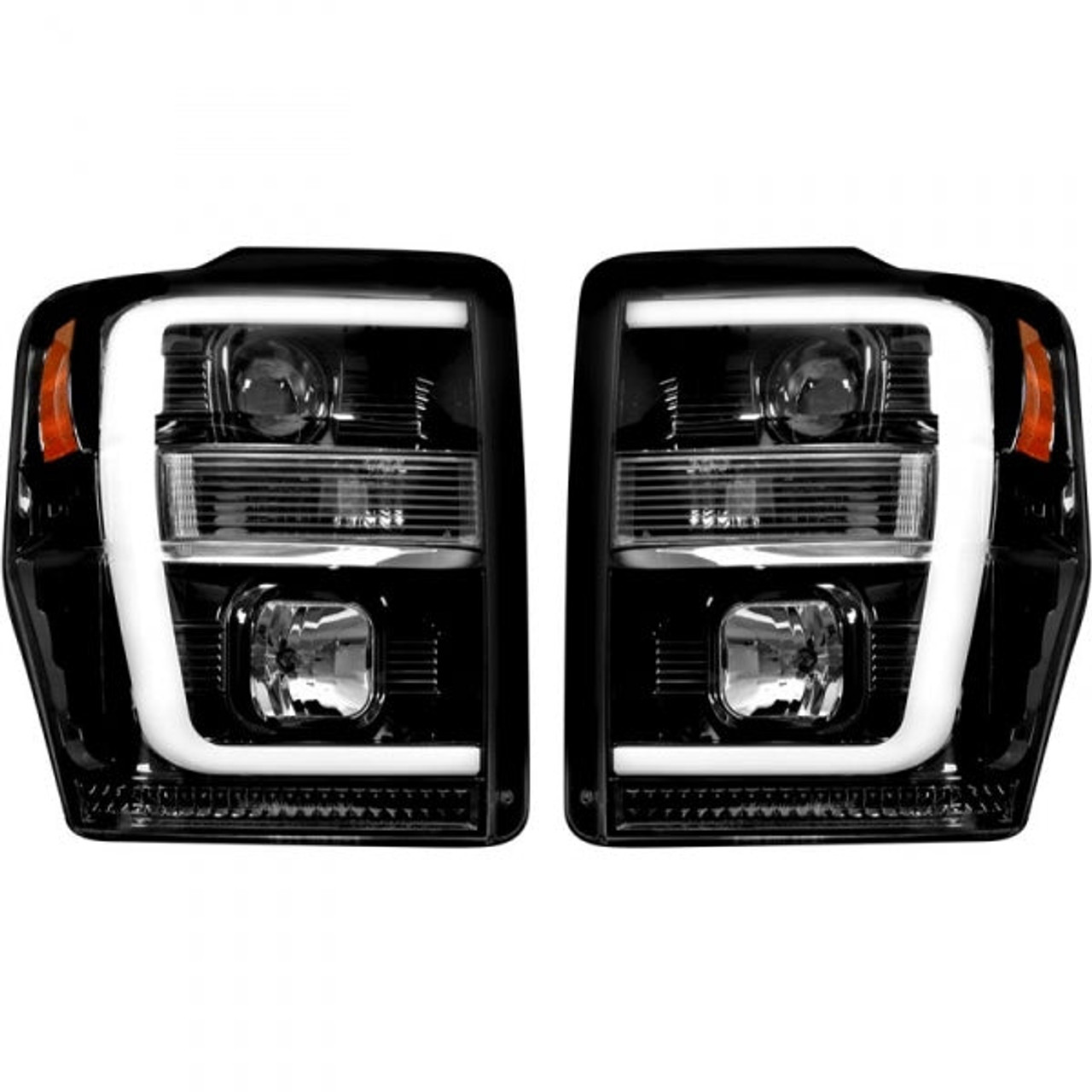 Recon Smoked Projector Headlights with OLED U Bar 2008 to 2010 Ford Super Duty (REC264196BKC)-Main View