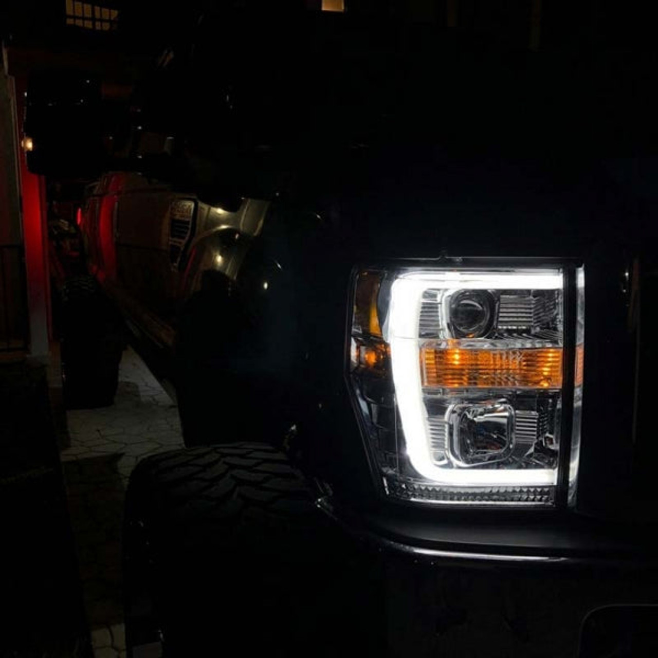 Recon Clear Projector Headlights with OLED U Bar 2008 to 2010 Ford Super Duty (REC264196CLC)-Light View