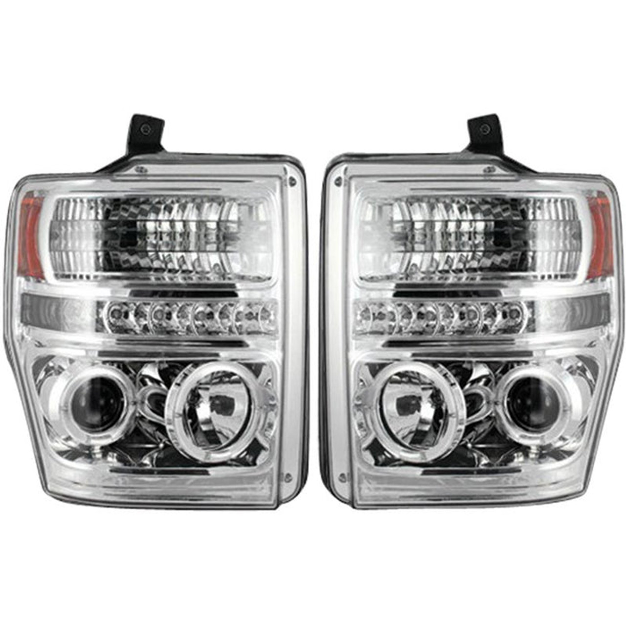 Recon Clear Projector Headlights with LED Halos 2008 to 2010 Ford Super Duty (REC264196CL)-Main View