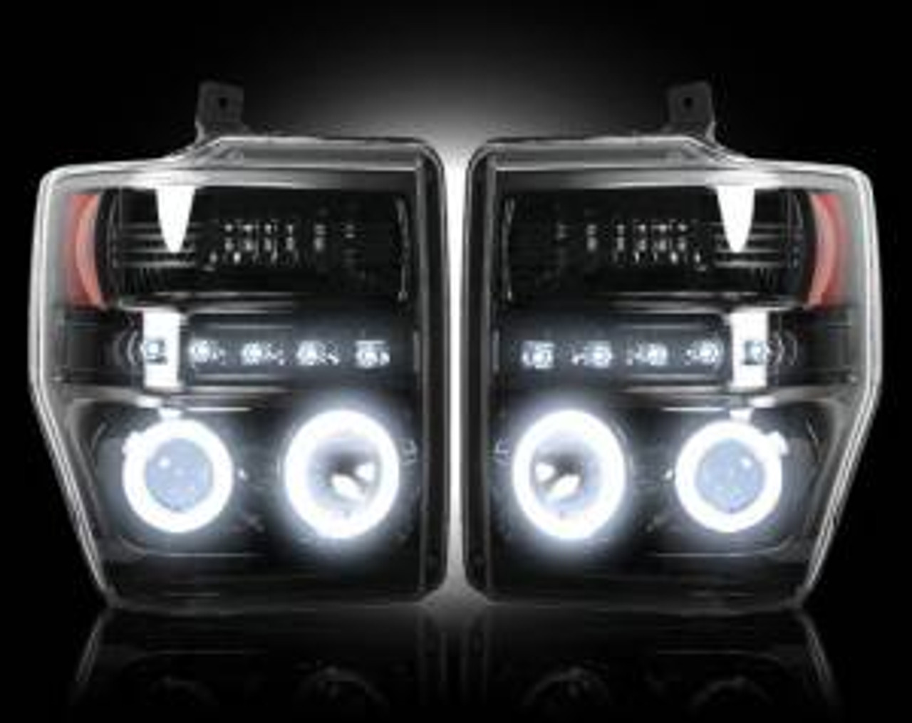 Recon Smoked Projector Headlights with CCFL Halos 2008 to 2010 Ford Super Duty (REC264196BKCC)-Light View