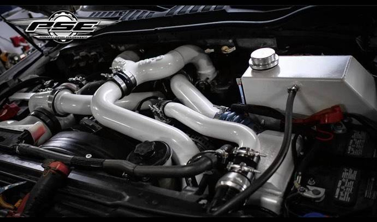 MPD UPPER COOLANT HOSE KIT-2017-2022 Powerstroke (67-PSD-1722-COOLHOSE)White Kit In Use View