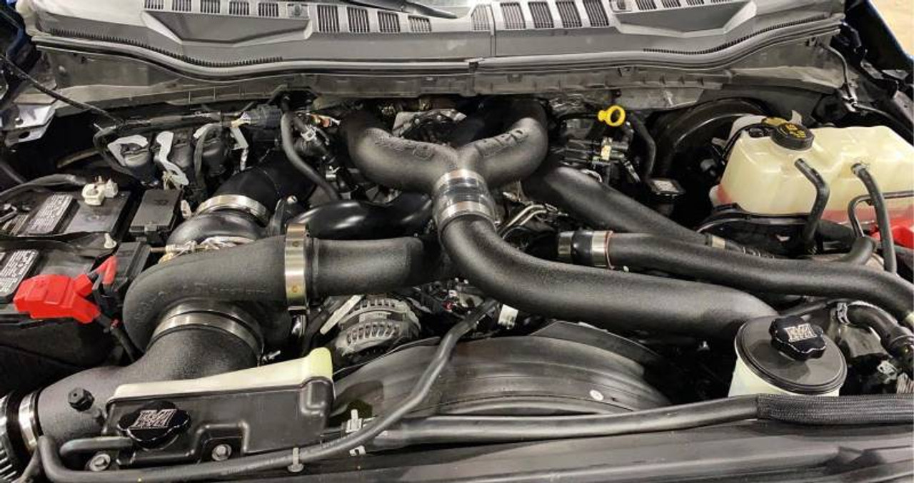 MPD UPPER COOLANT HOSE KIT-2017-2022 Powerstroke (67-PSD-1722-COOLHOSE)Raw Kit In Use View