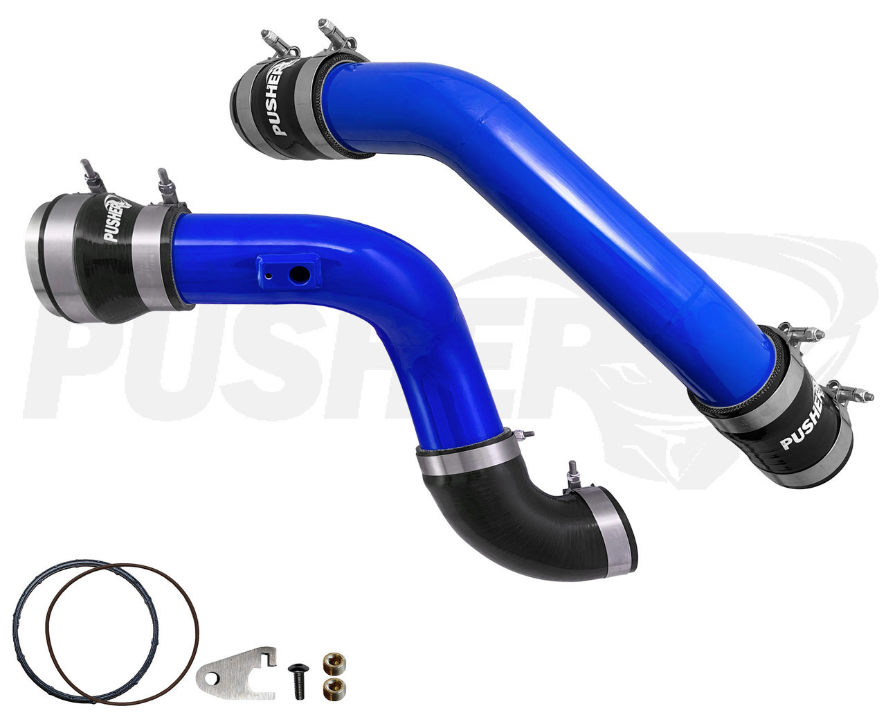 Pusher Intake CAC Pipe Kit w/Throttle Valve Adapter Blue 2017-2019 Ford Superduty 