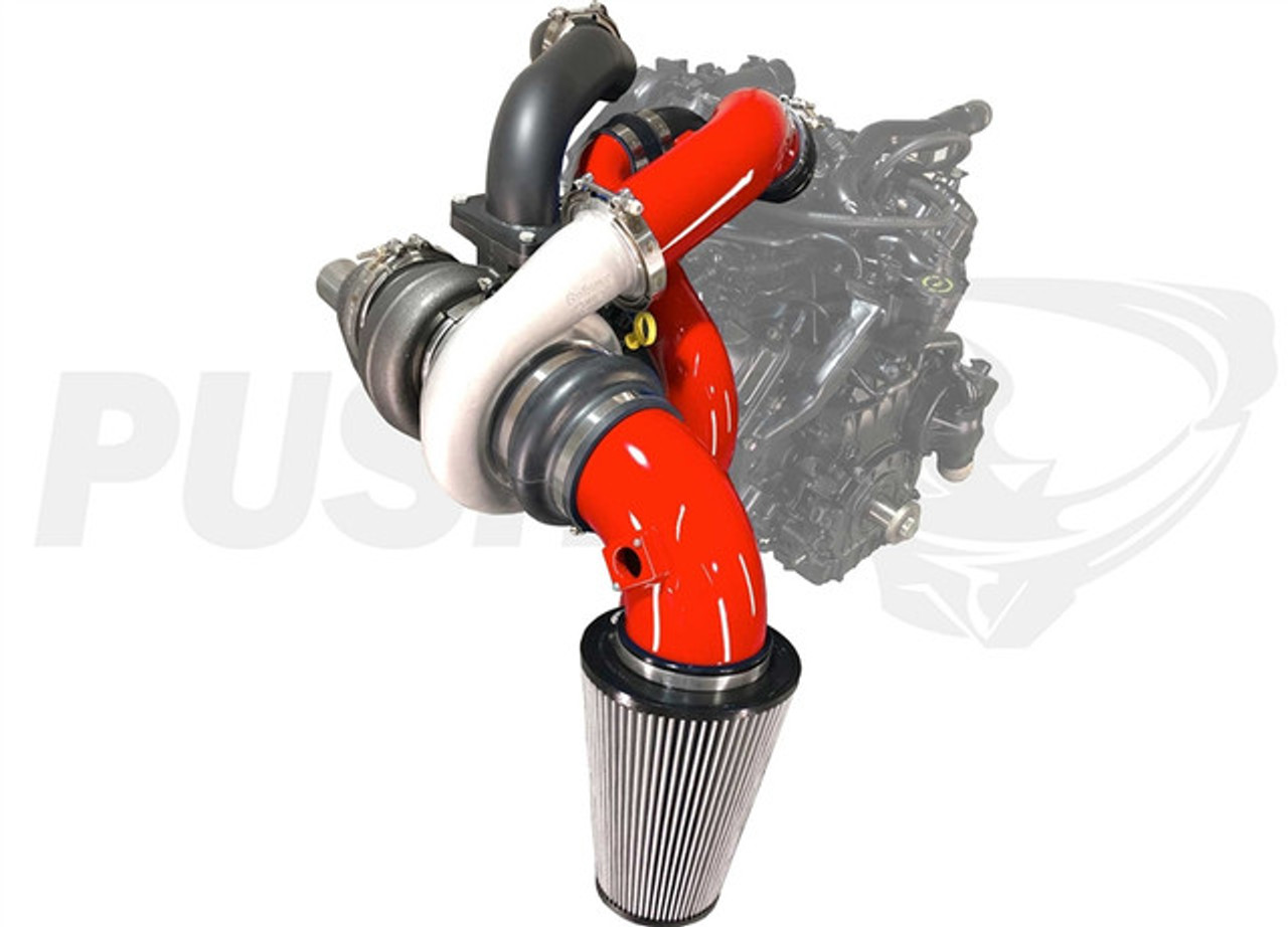 Pusher Max Compound Turbo System - 2001-2004 Duramax LB7 -RED VIEW