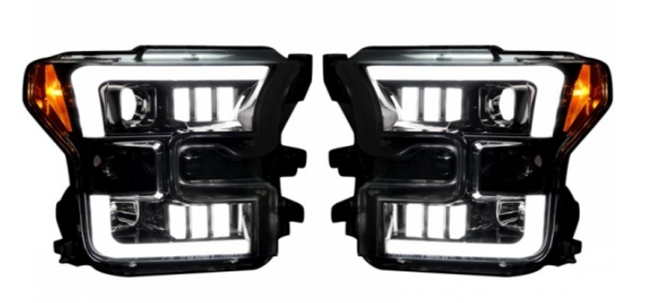 Recon Smoked Projector Headlights With Scanning OLED Accents 2015-2017 F-150 (REC264290BKCS)-Main View