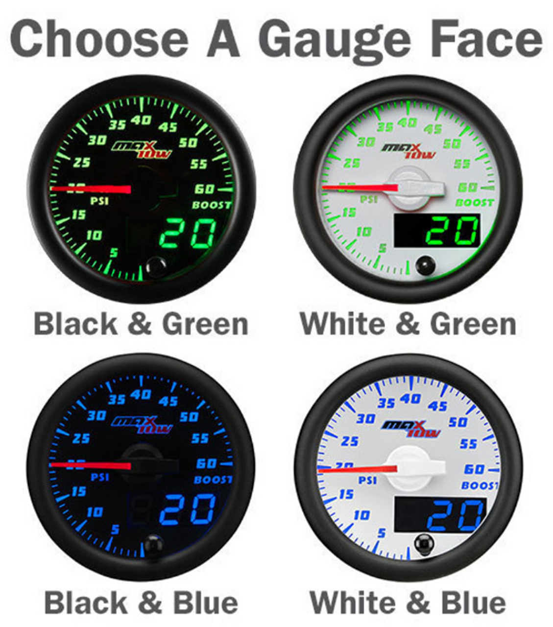 Glowshift Triple Gauge Package for 2011-2016 Ford Super Duty Powerstroke (MT-385-DV-PKG)-Gauge Face