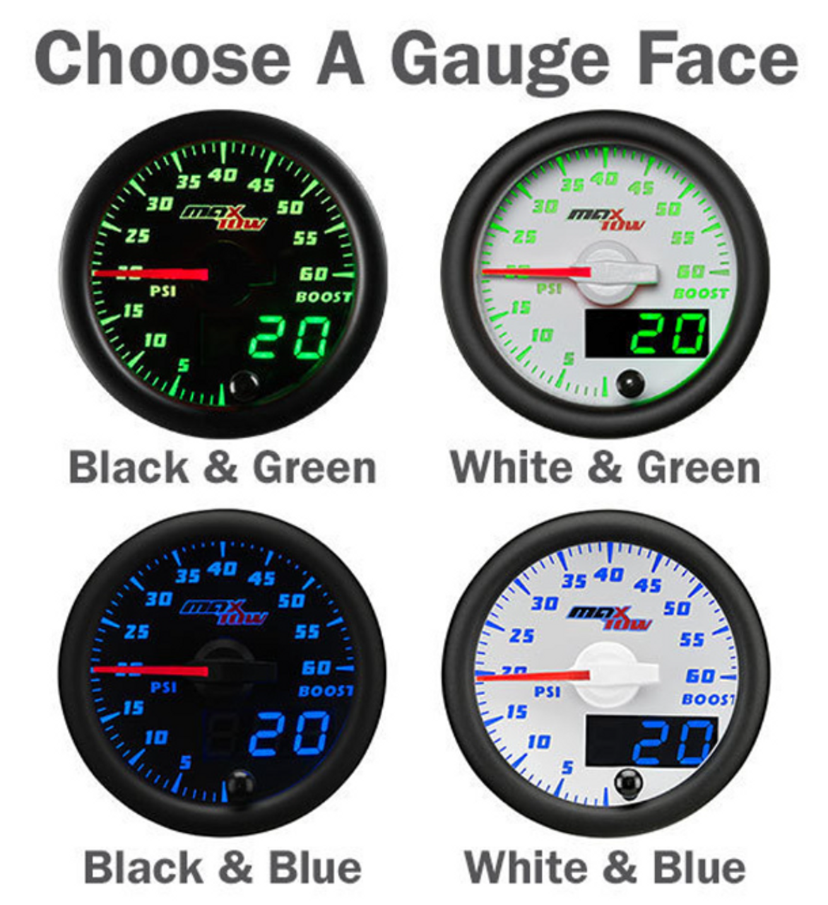 Glowshift MaxTow Triple Gauge Package for 2017-2020 Ford Super Duty Powerstroke (MT-3001-DV-PKG)-Gauge Face Options 