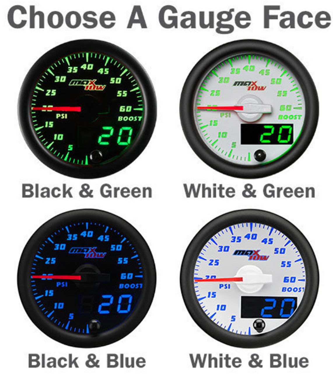 Glowshift MaxTow Triple Gauge Package for 1986-1993 Dodge Ram Cummins (MT-382-DV-PKG)-Gauge Face Choice