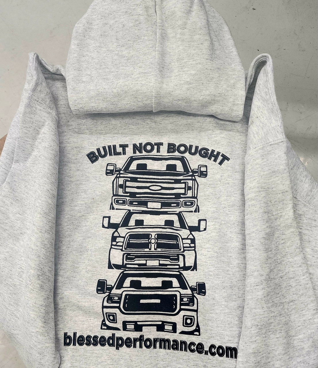  "Built Not Bought" Truck Grille Hoodie (BNBTRUCKBLKGREYH) Back View