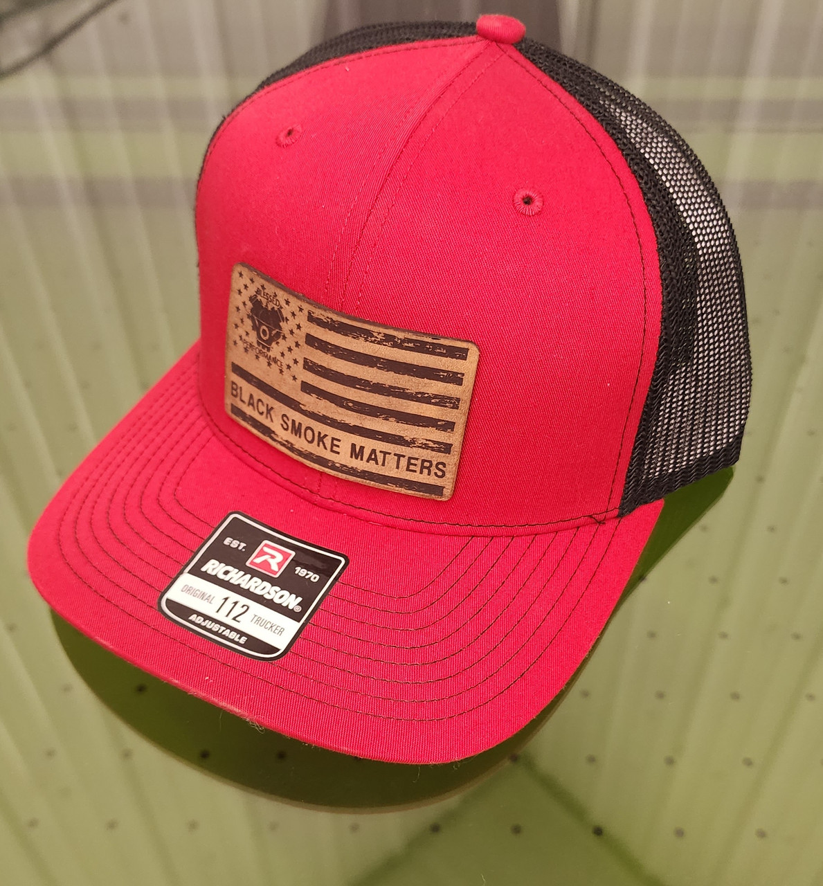 Leather Patch "BLACK SMOKE MATTERS" ROWDY RED ON BLACK Snapback - Main View