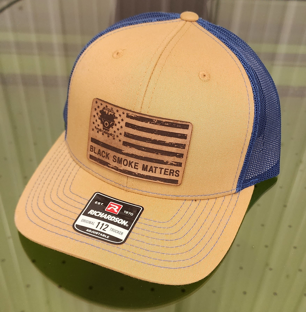 The Leather Patch "BLACK SMOKE MATTERS" Western Tan Blues Snapback created by Blessed Performance exclusively for the hardest working truck owners. #diesel