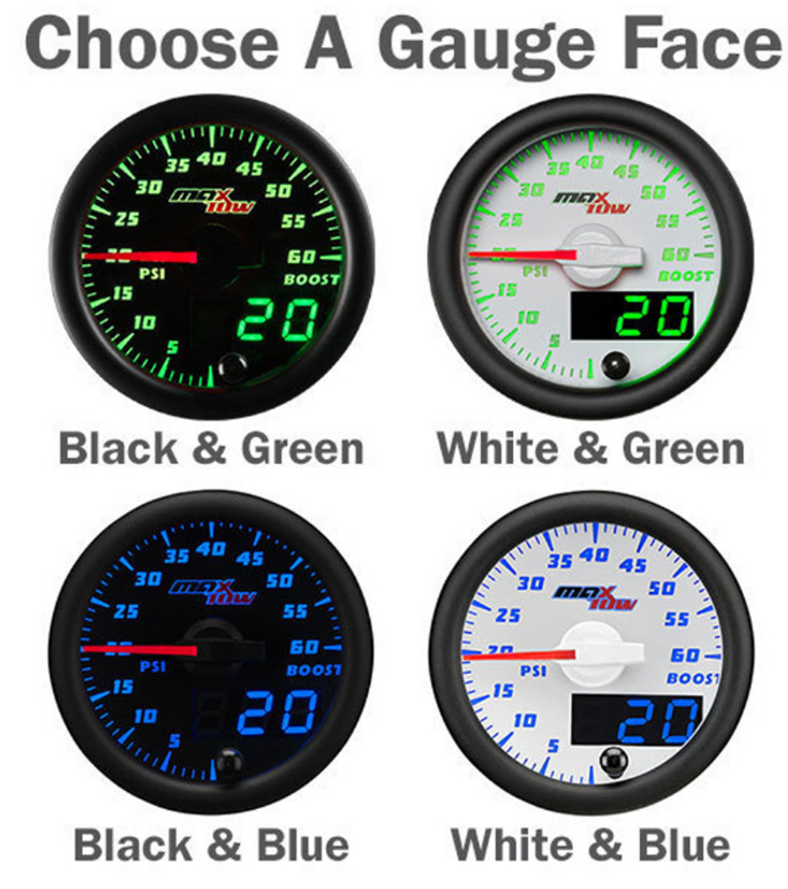 Glowshift MaxTow Dual Gauge Package for 2003-2009 Dodge Ram Cummins (MT-263G-DV-PKG)-Gauge Face Options