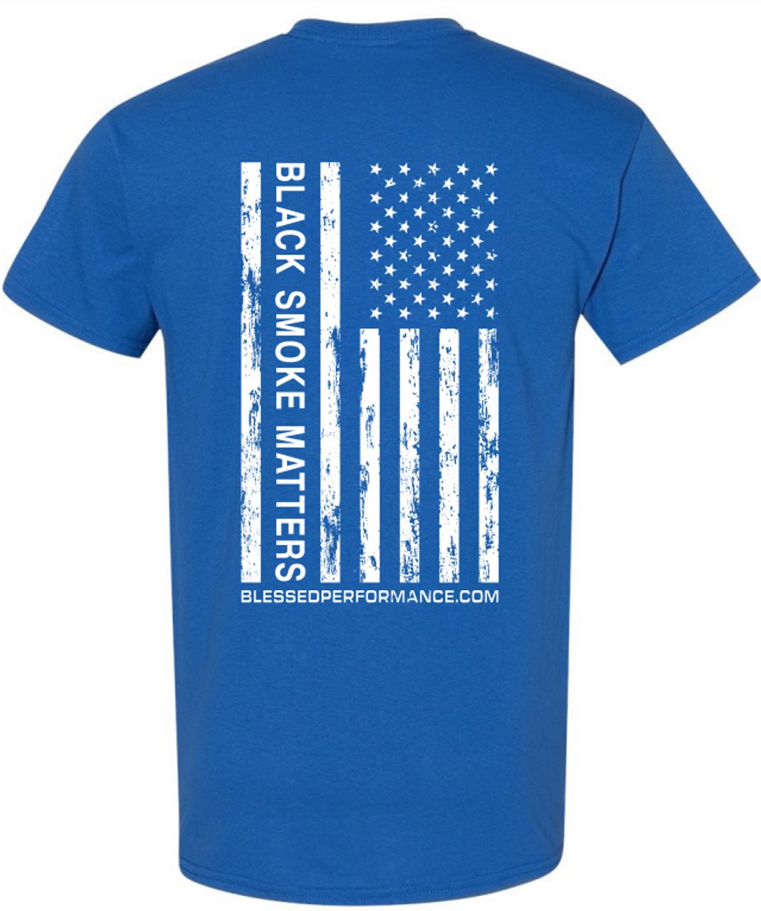 "BLACK SMOKE MATTERS" Blueberry Flag Design T-Shirt - Back View