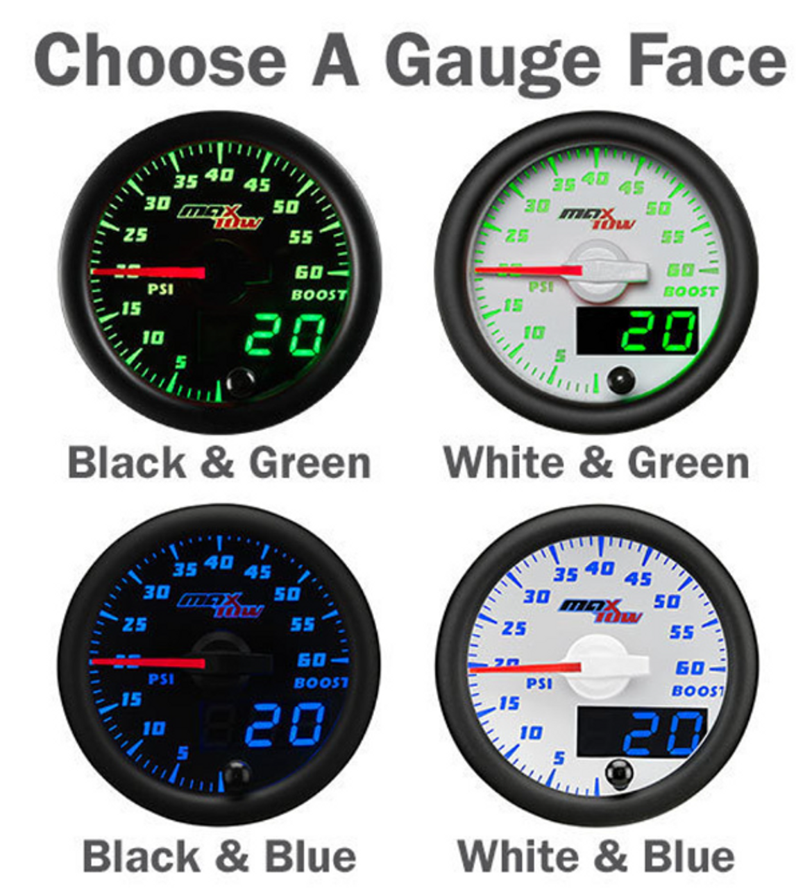 Glowshift MaxTow Triple Gauge Package for 1994-1997 Dodge Cummins (MT-349-DV-PKG)-Gauge Face Options 