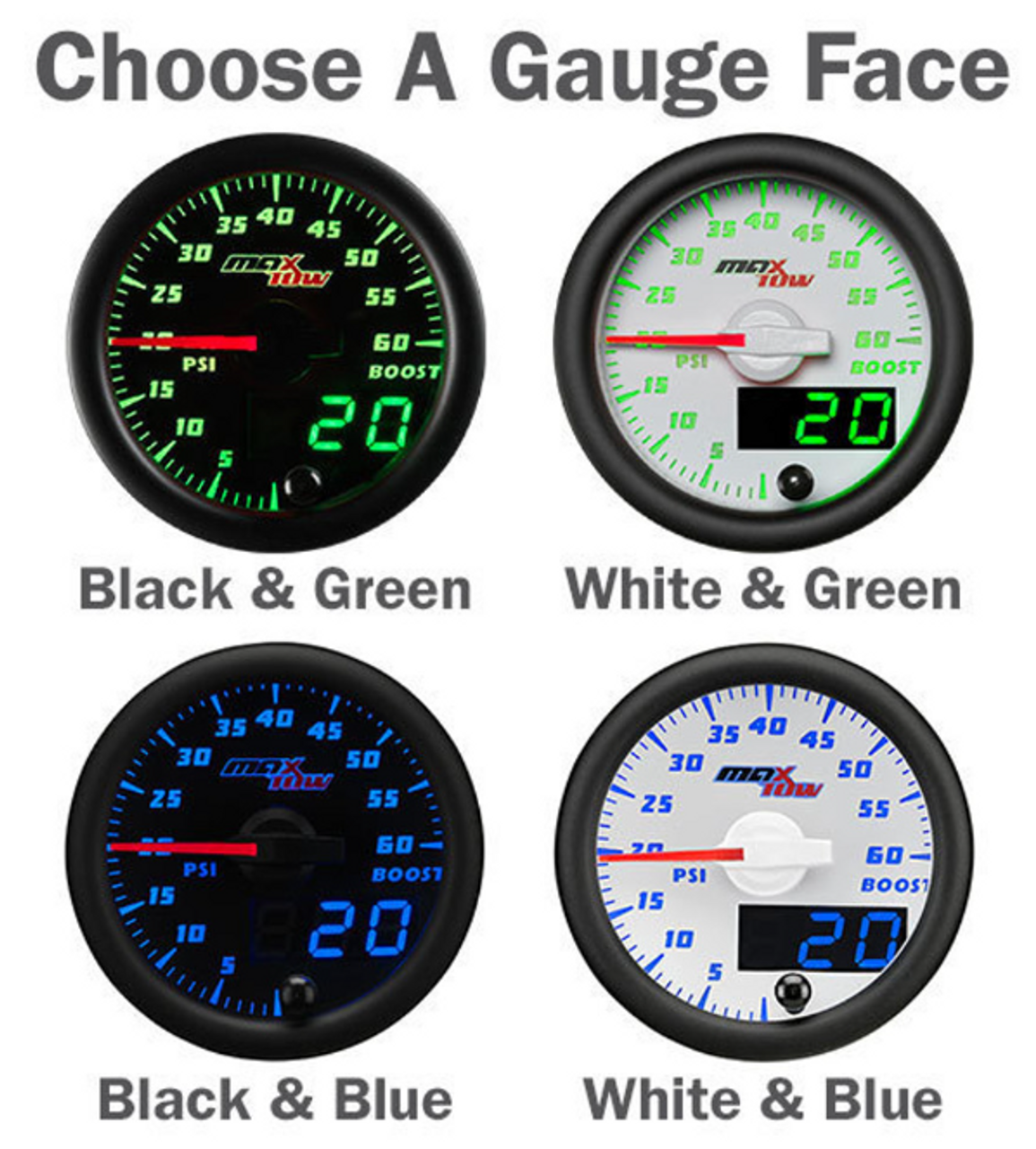 Glowshift MaxTow Dual Gauge Package for 1998-2002 Cummins (MT-25355-DV-PKG)-Gauge Face Options 