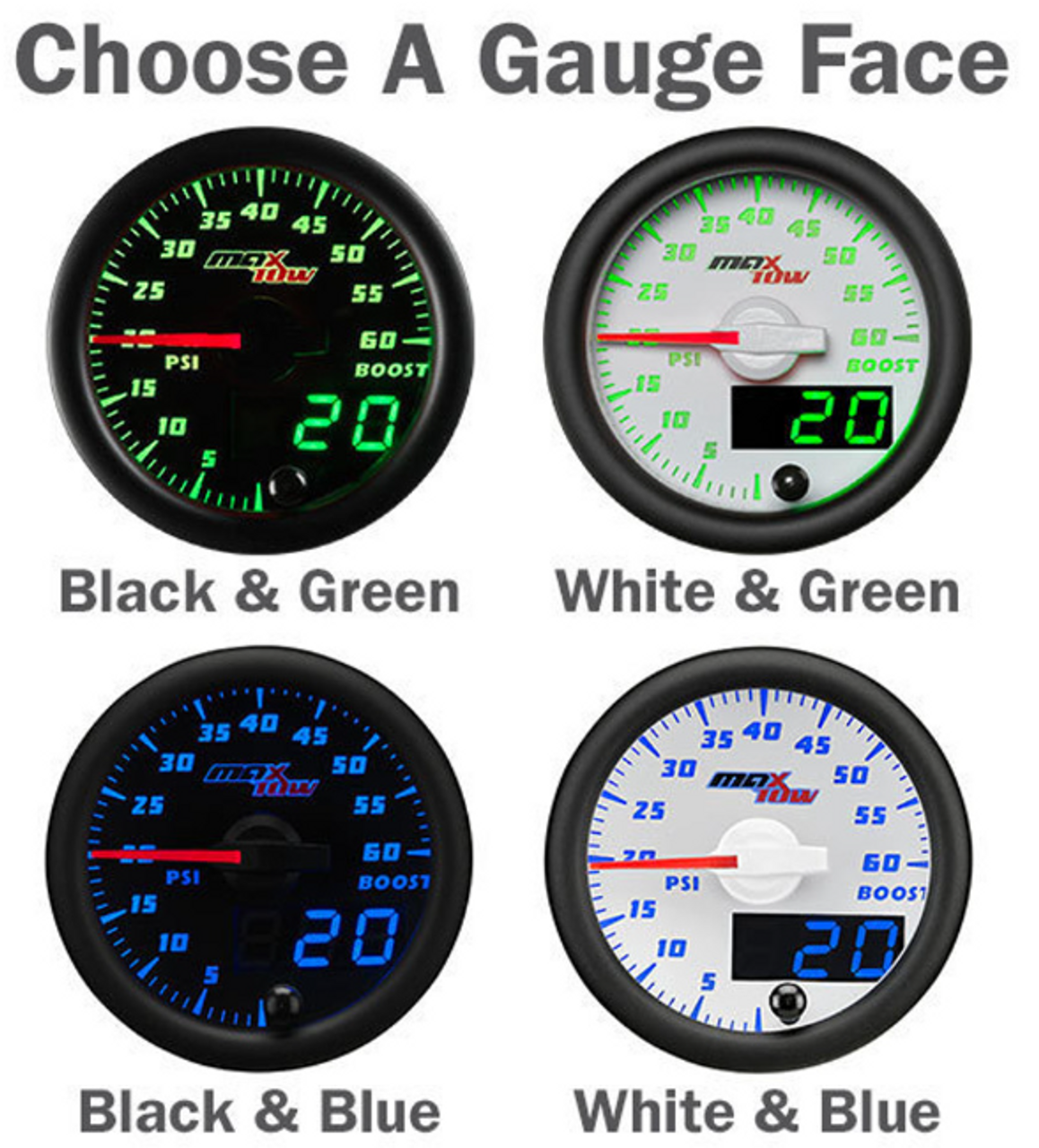 Glowshift MaxTow Dual Gauge Package for 2000-2007 Chevrolet Duramax (MT-242-DV-PKG)-Gauge Face Color Options