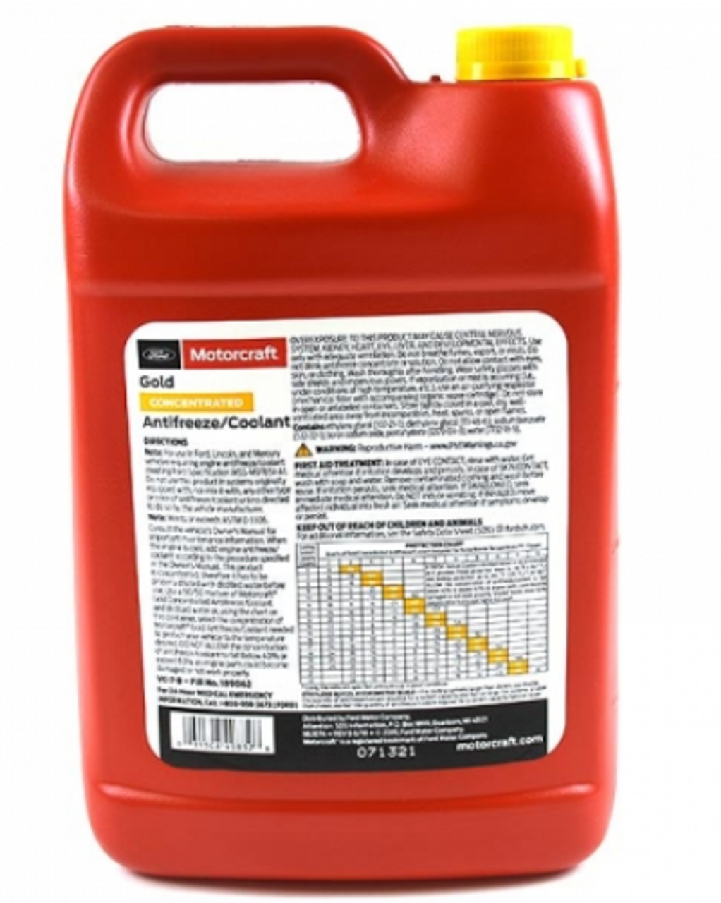Motorcraft Gold Concentrated Antifreeze/Coolant 2003 to 2010 6.0L/6.4L Powerstroke (FOVC-7-B)-Back View