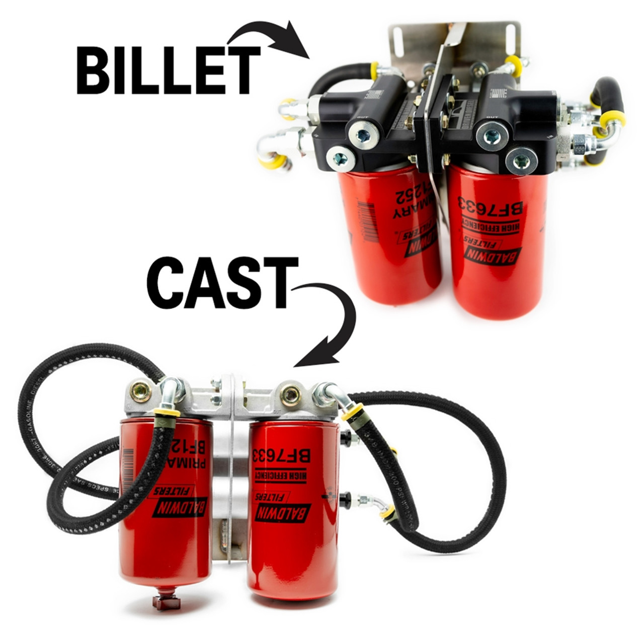 Driven Diesel OBS Dual Pump Upgrade Kit (5/8 PICKUP : BILLET) ( DD-OBS-1P2P-58-UPG-V2) Billet V. Cast View