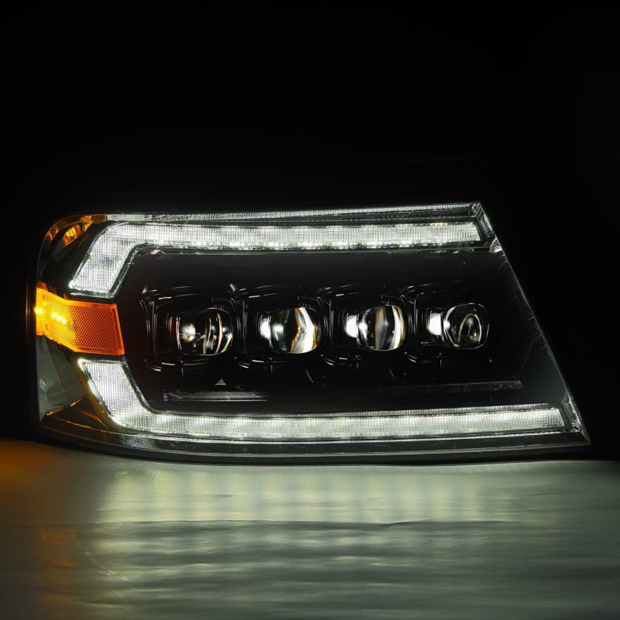AlphaRex NOVA Series Alpha Black LED Projector Headlights 2004 to 2008 Ford F150 (880130)-Night View 1 
